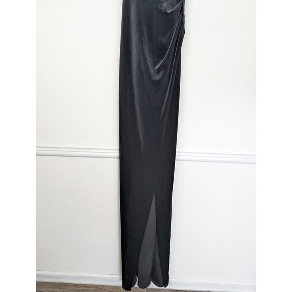Vintage Next Up Maxi Velvet Ruched Cross Over 90s Dark Romantic Black Size 12 - Picture 3 of 10